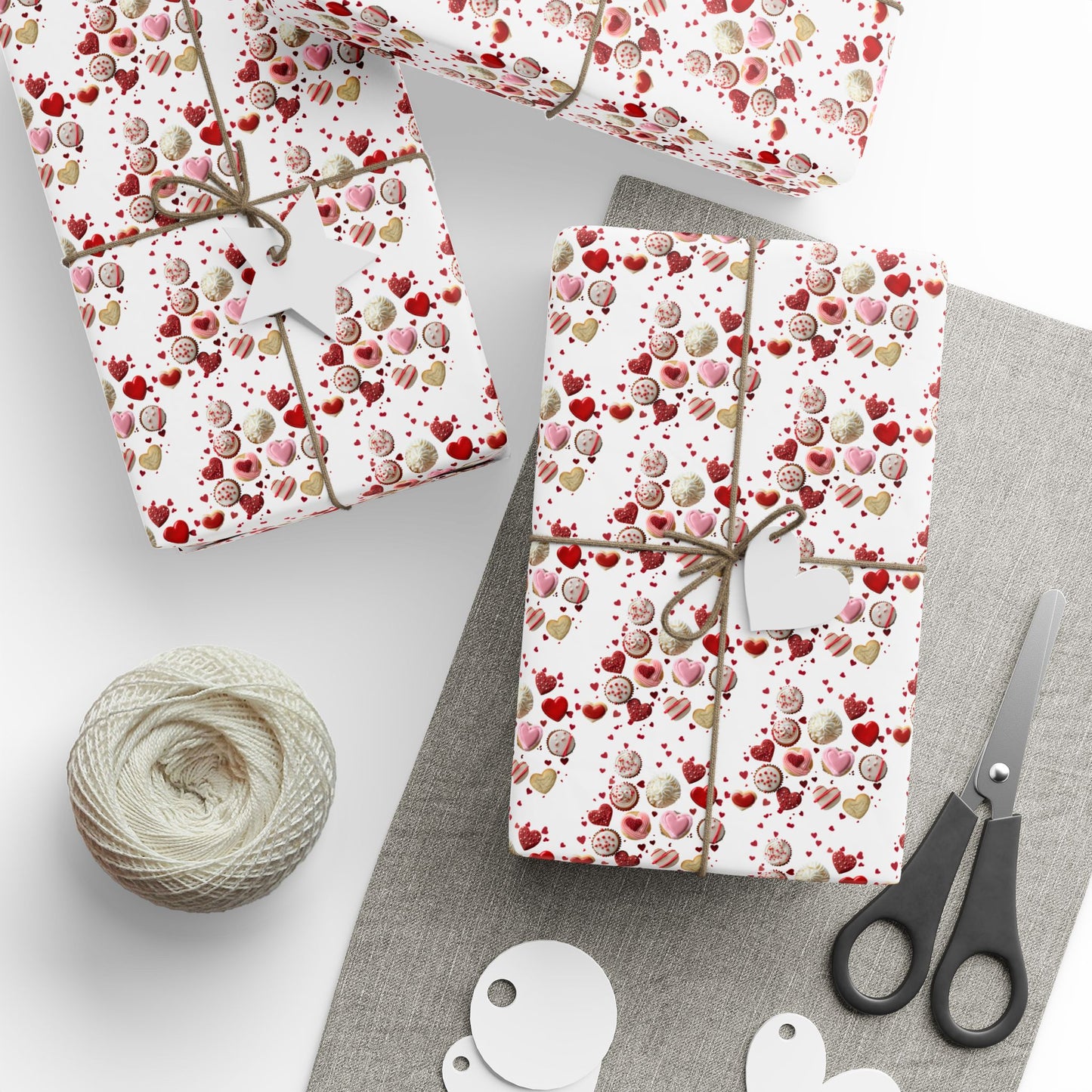 Romantic Valentine's Wrapping Paper with Cupcake and Heart Designs