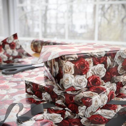 Romantic Red and White Roses Valentine’s Wrapping Paper