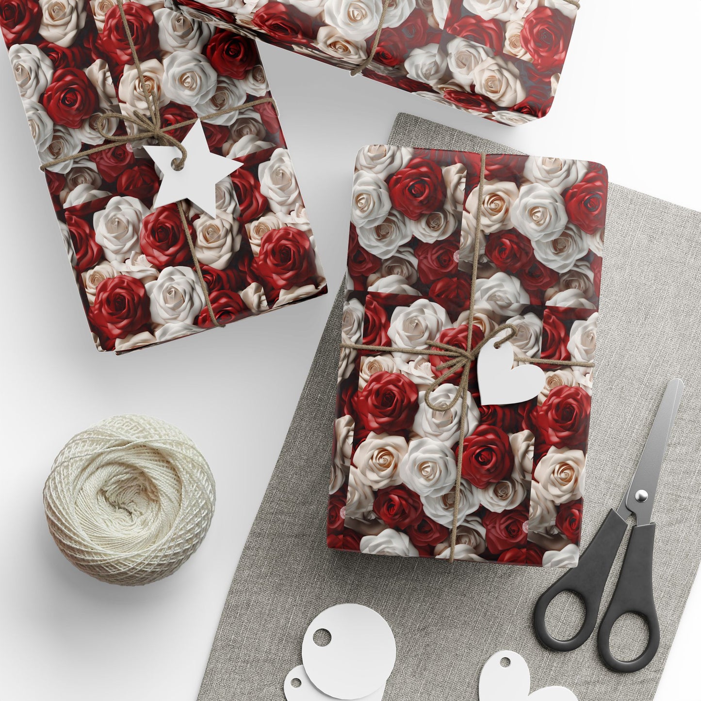 Romantic Red and White Roses Valentine’s Wrapping Paper