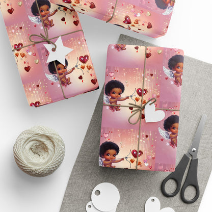 Adorable Black Cupid-Themed Valentine's Wrapping Paper Featuring Cherub Angel