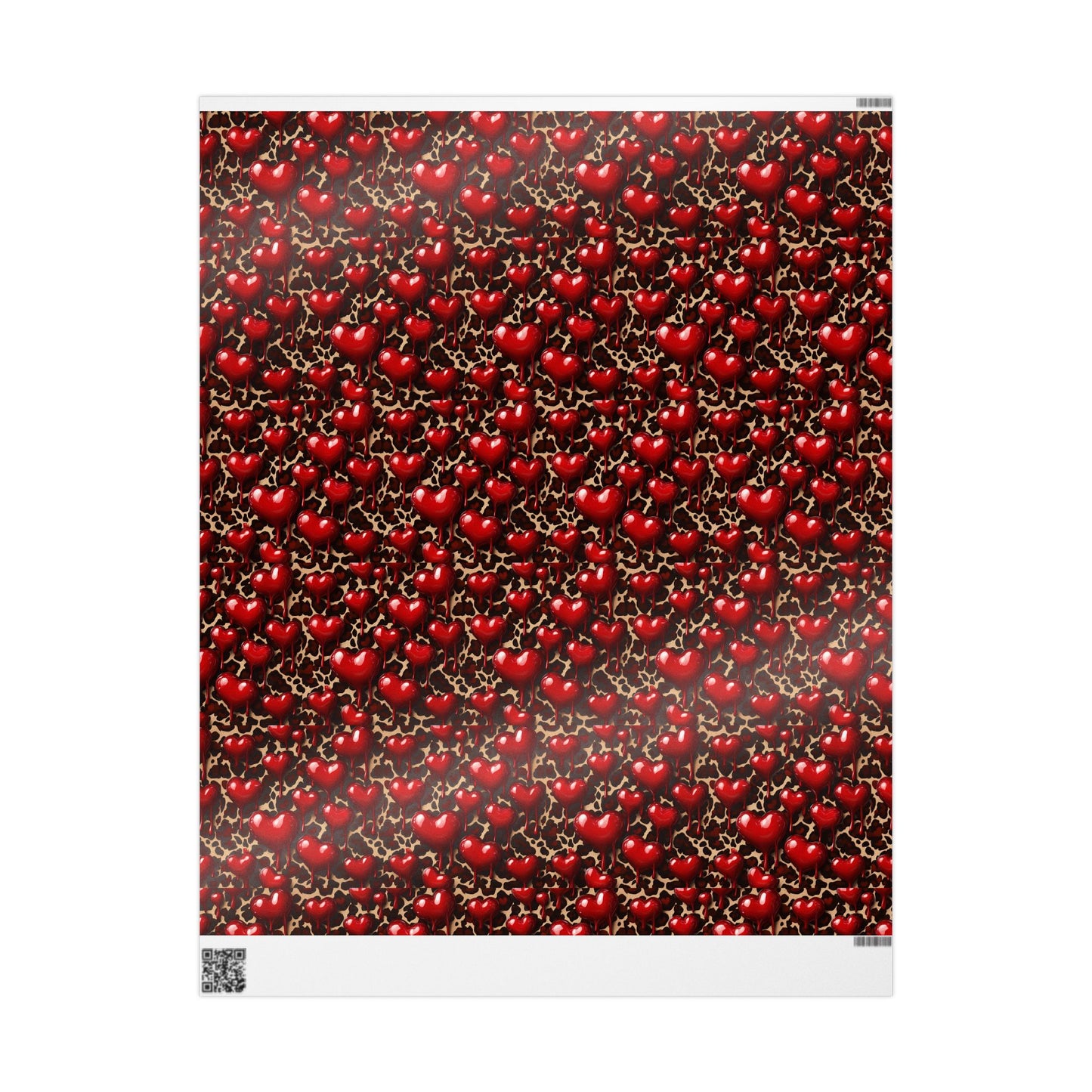 Bold Leopard Print Valentine's Wrapping Paper with Glossy Dripping Hearts