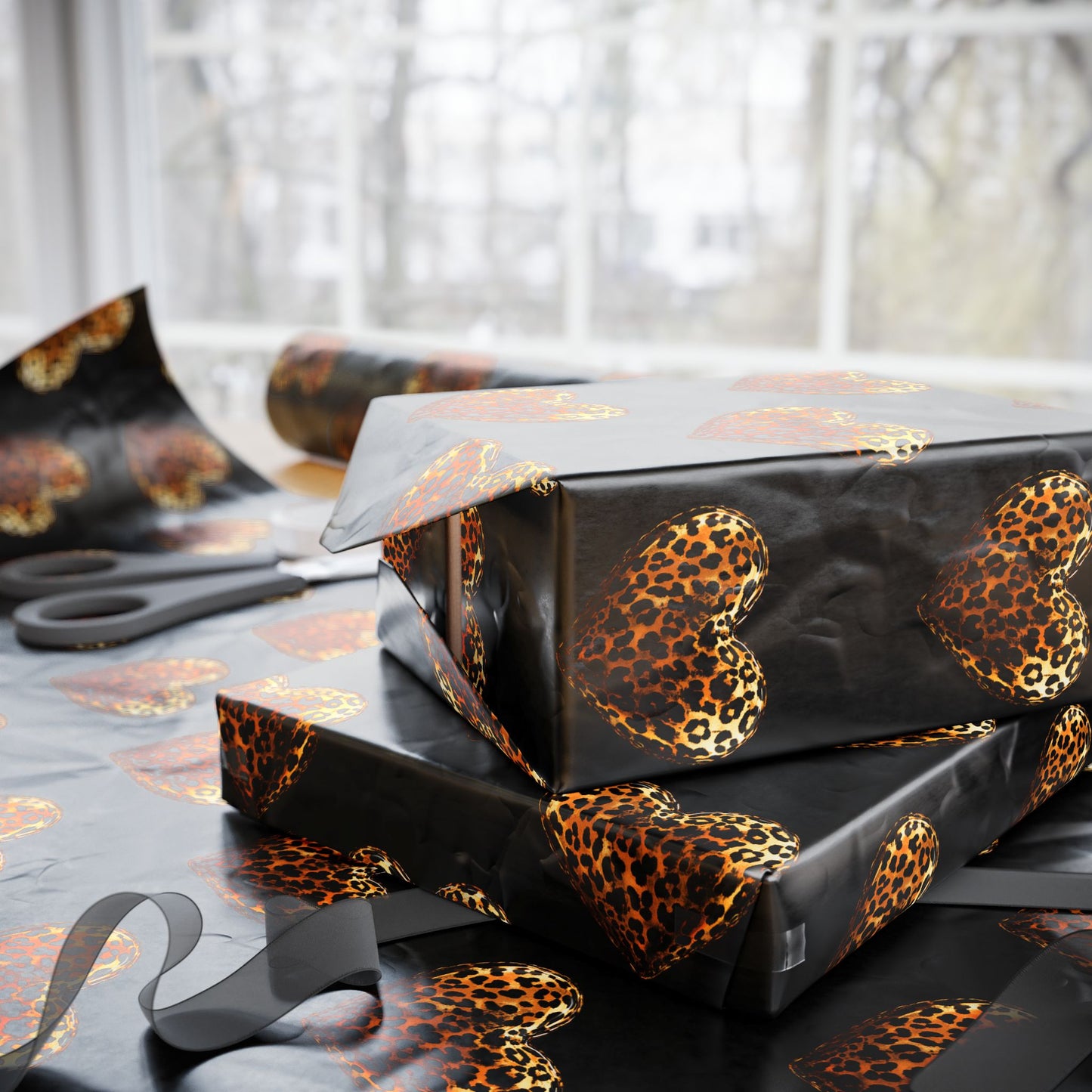 Bold Leopard Print Valentine’s Wrapping Paper with Heart Design