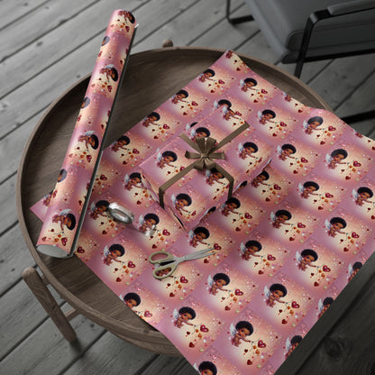 Adorable Black Cupid-Themed Valentine's Wrapping Paper Featuring Cherub Angel