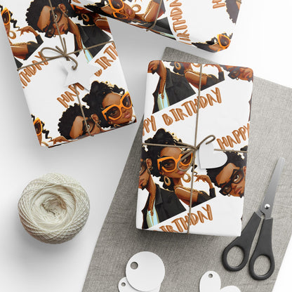 Trendy Happy Birthday African American Wrapping Paper