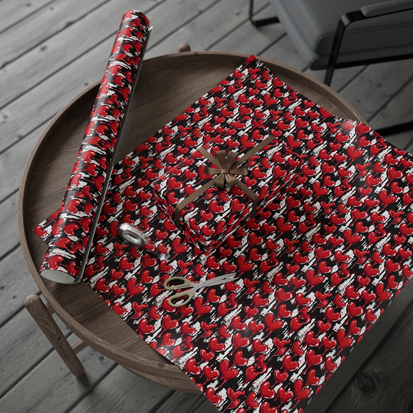 Edgy Valentine's Wrapping Paper with Dripping Red Hearts and Bold Patterns