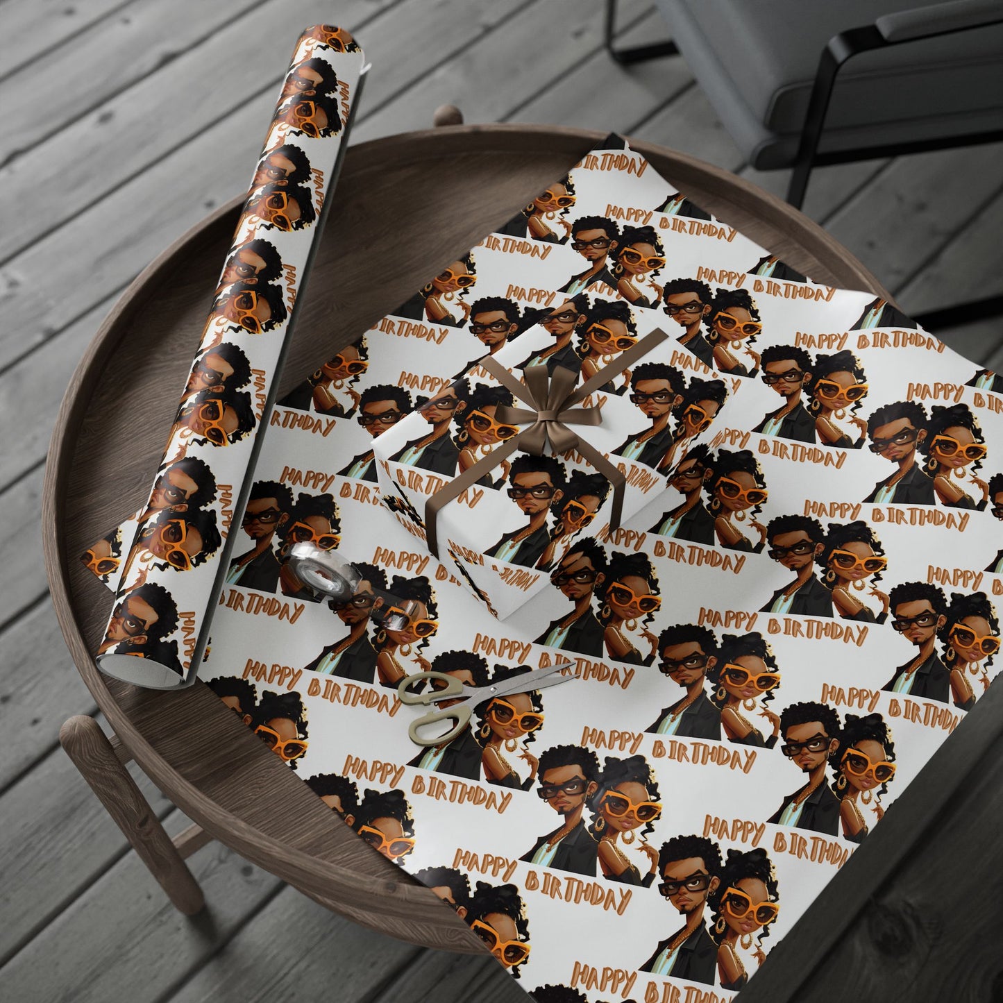 Trendy Happy Birthday African American Wrapping Paper