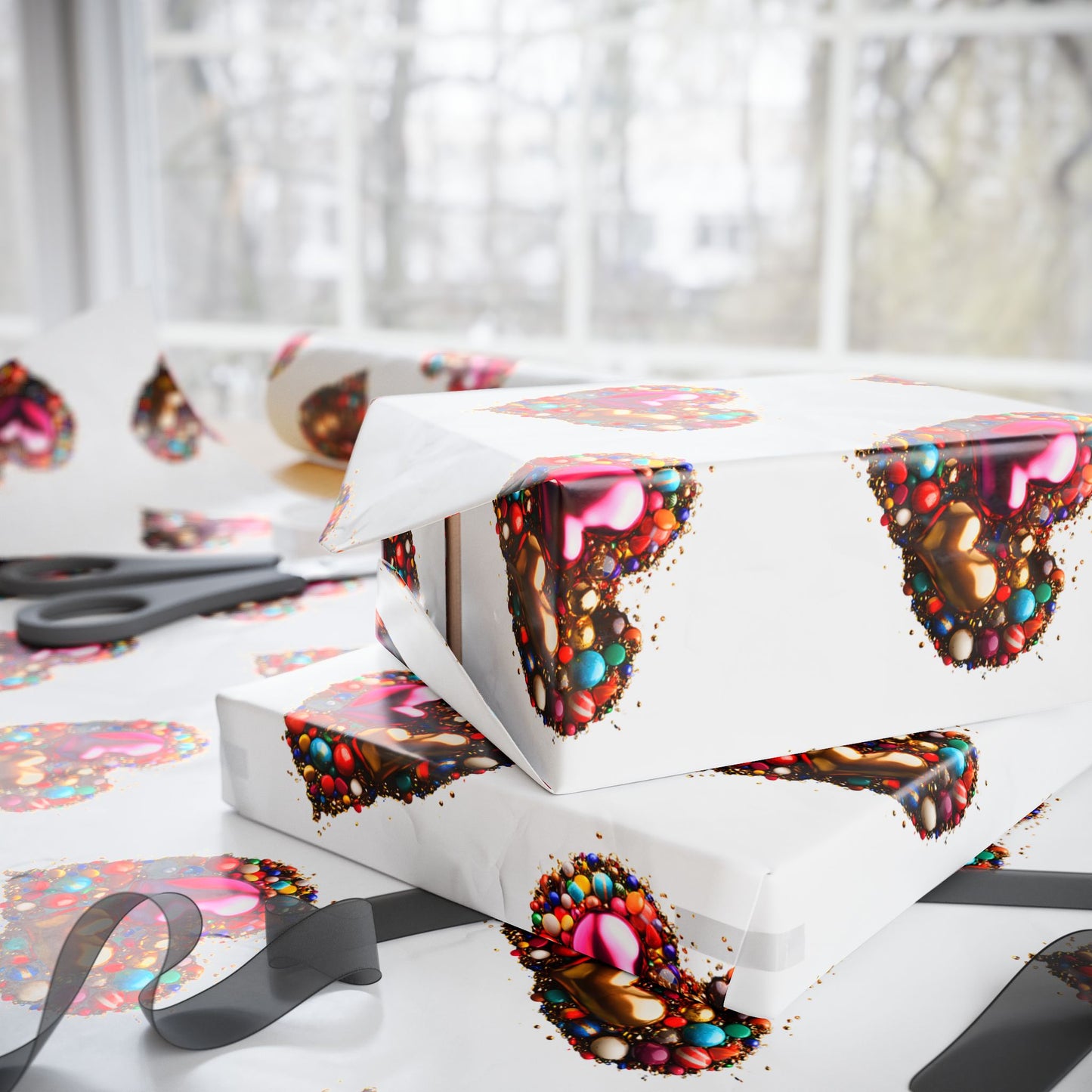 Playful Valentine’s Wrapping Paper with Candy Heart Design