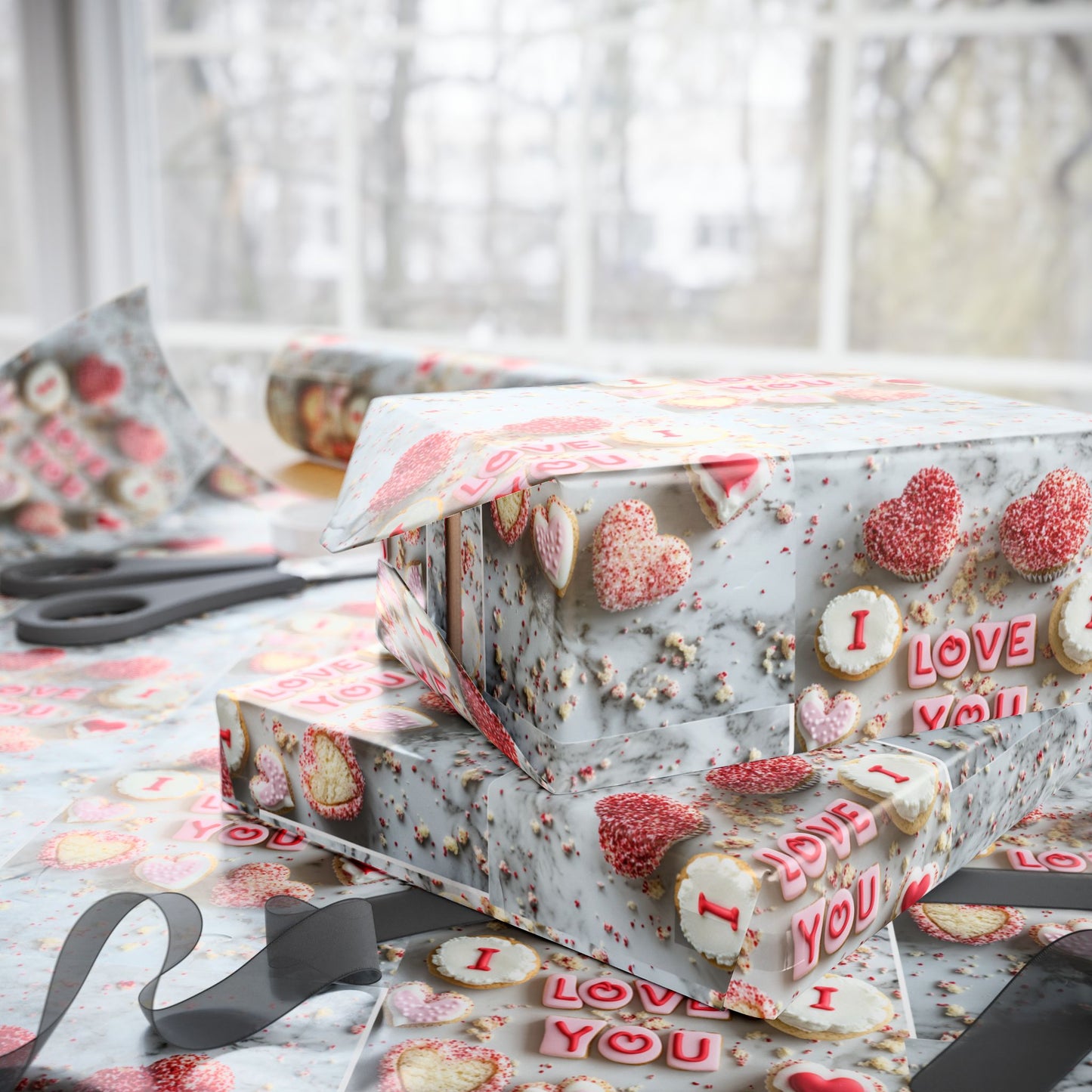 Playful Valentine’s Gift Wrap Paper with Cupcakes and Hearts