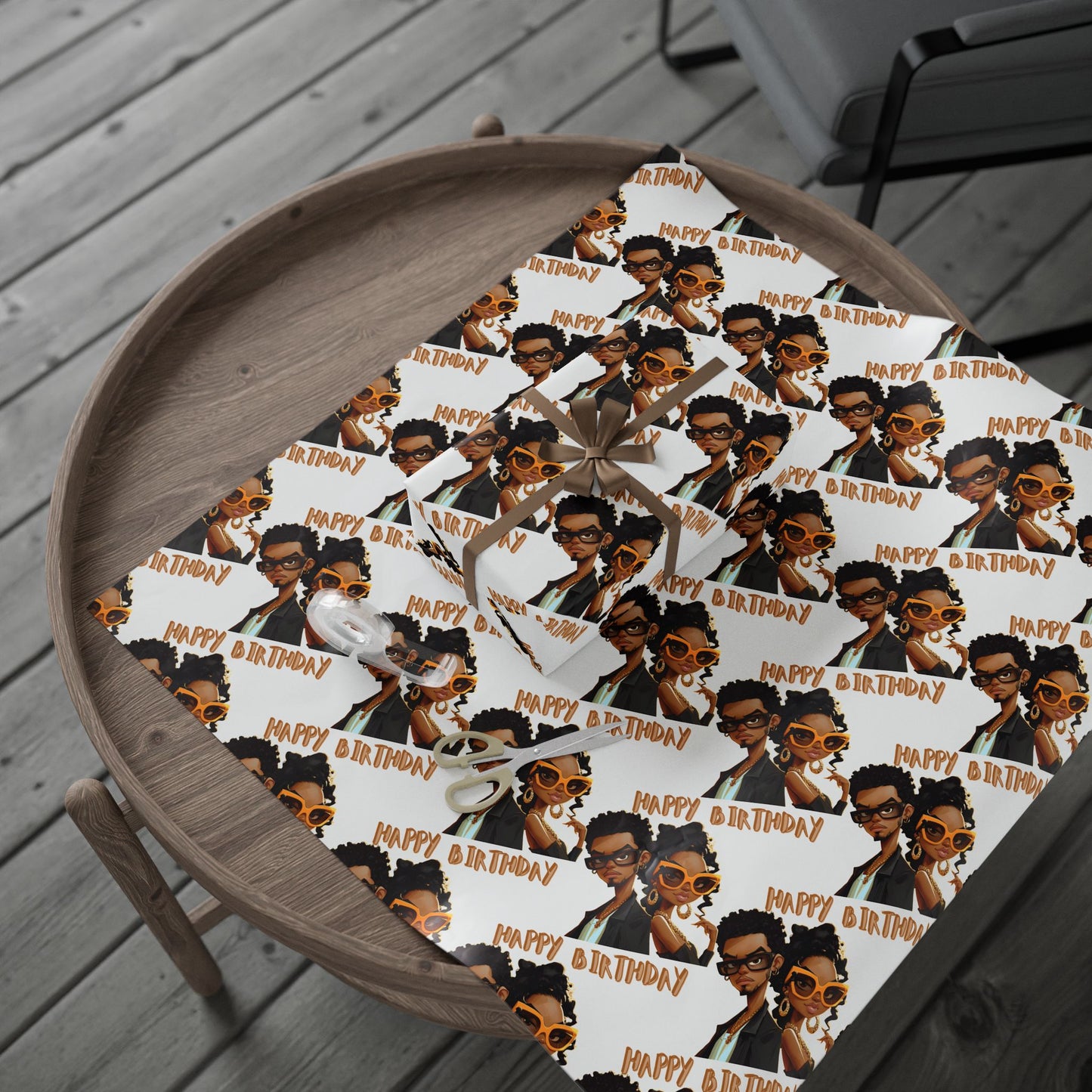 Trendy Happy Birthday African American Wrapping Paper