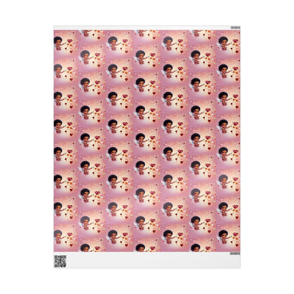 Adorable Black Cupid-Themed Valentine's Wrapping Paper Featuring Cherub Angel