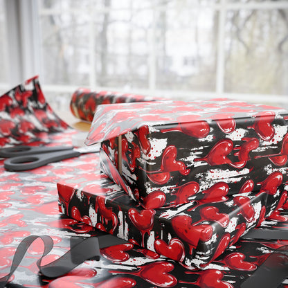 Edgy Valentine's Wrapping Paper with Dripping Red Hearts and Bold Patterns